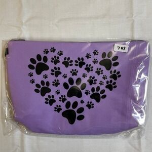 The Pouch Cosmetic Bag Womens OS Purple NWT Paw Print Heart Zipper Travel Pouch